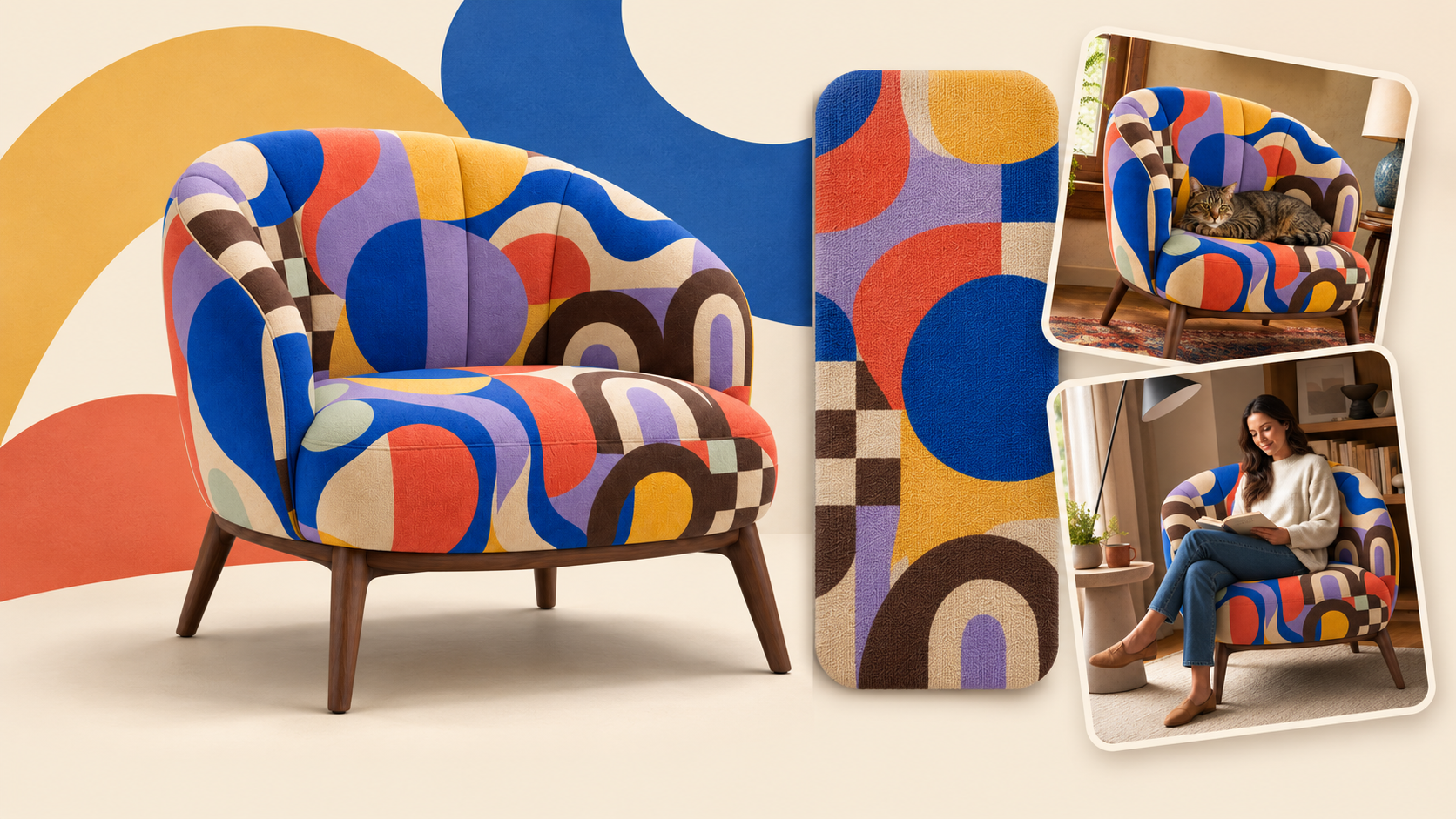 Stylish Geometric Patterned Armchair Visuals